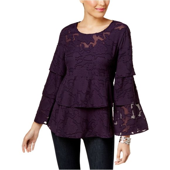 Style & Co. Burnout Tiered Blouse Grape - Picture 1 of 10